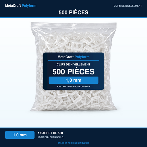 MetaCraft Polyform – clips de nivellement 1,0 mm – 500 pièces