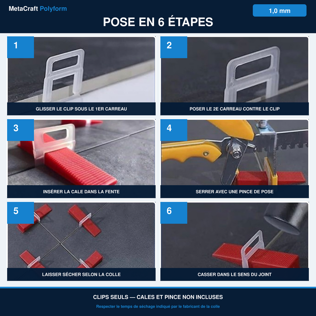 Mode d’emploi en six étapes des clips de nivellement 1,0 mm