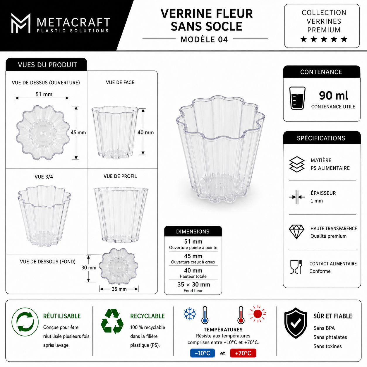 Verrine fleur 75 ml – fiche technique MetaCraft