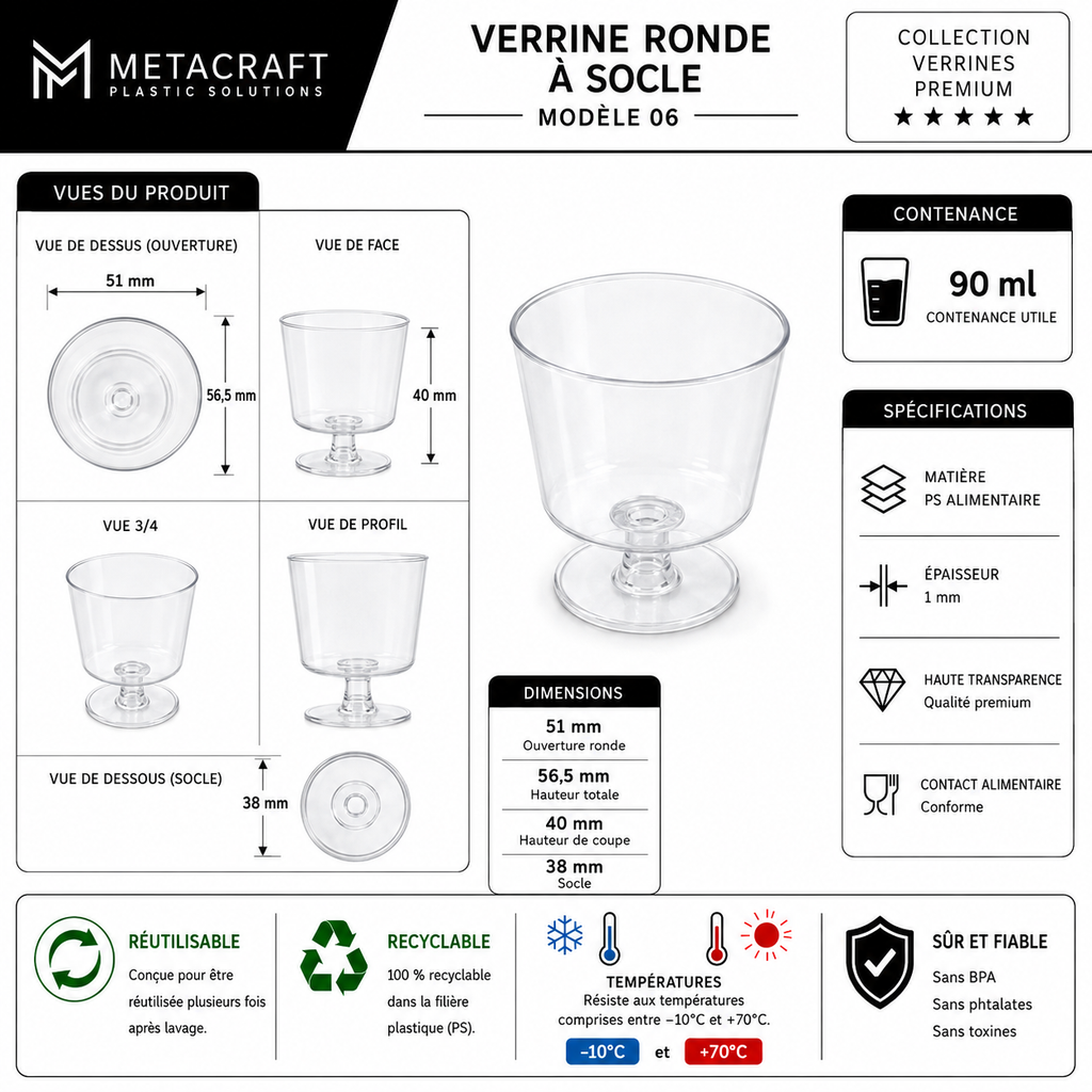 Verrine ronde sur pied 90 ml – fiche technique MetaCraft