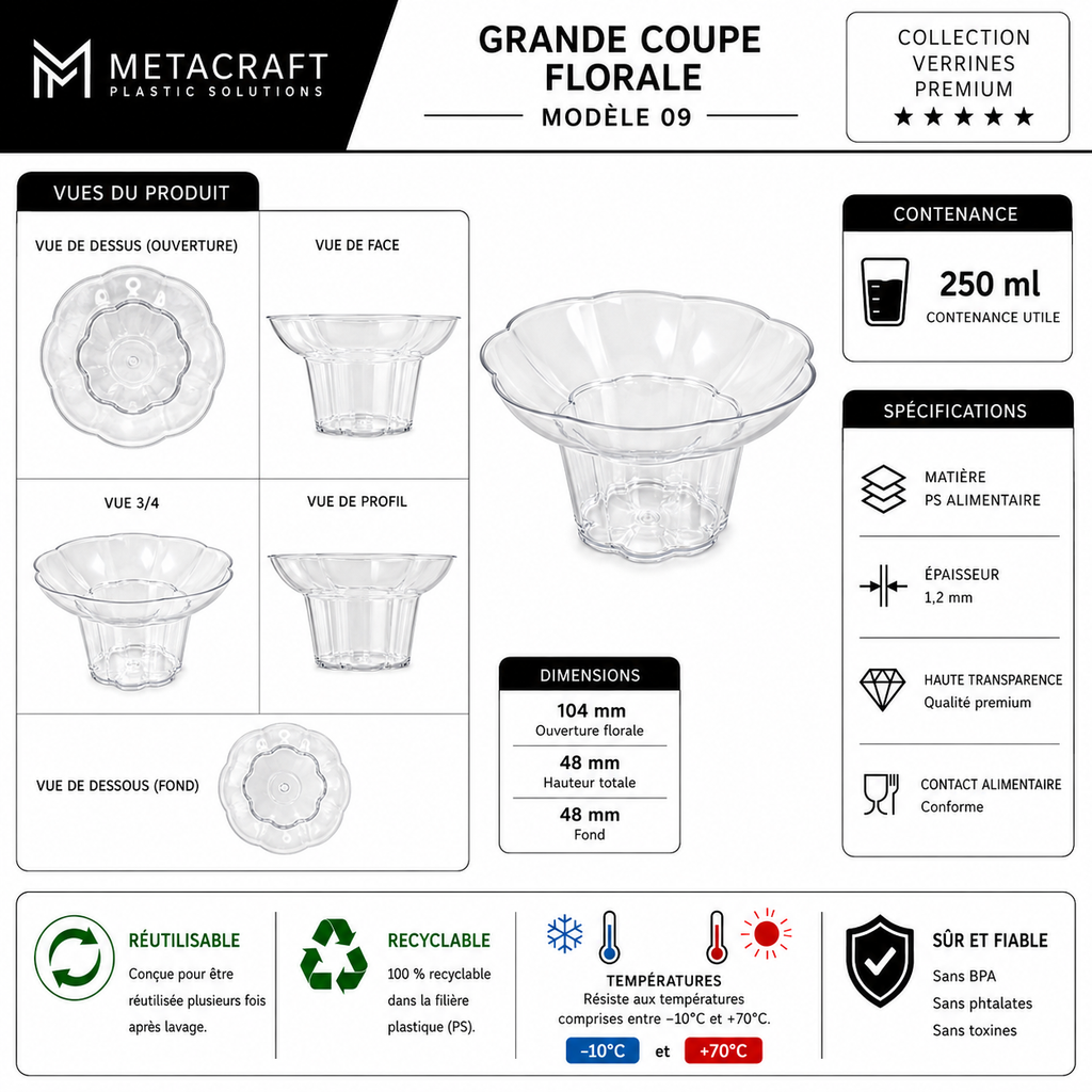 Grande coupe florale 250 ml – fiche technique MetaCraft
