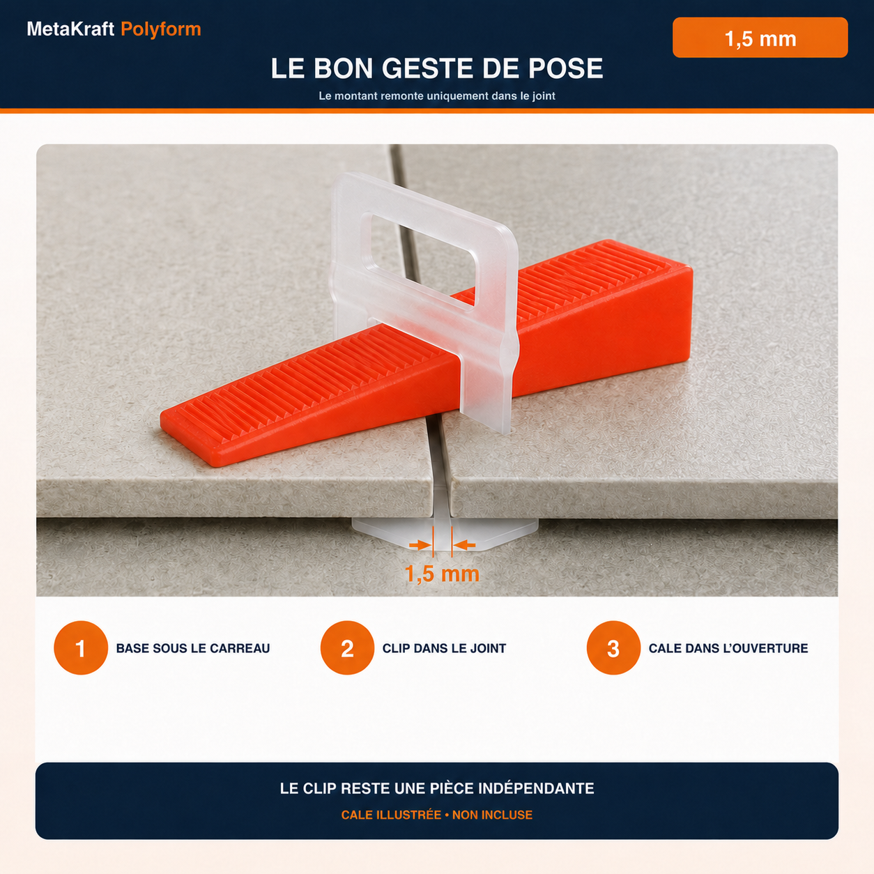 Installing a 1.5 mm tile levelling clip between two tiles