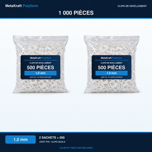 MetaKraft Polyform – clips de nivellement 1,0 mm – 1 000 pièces